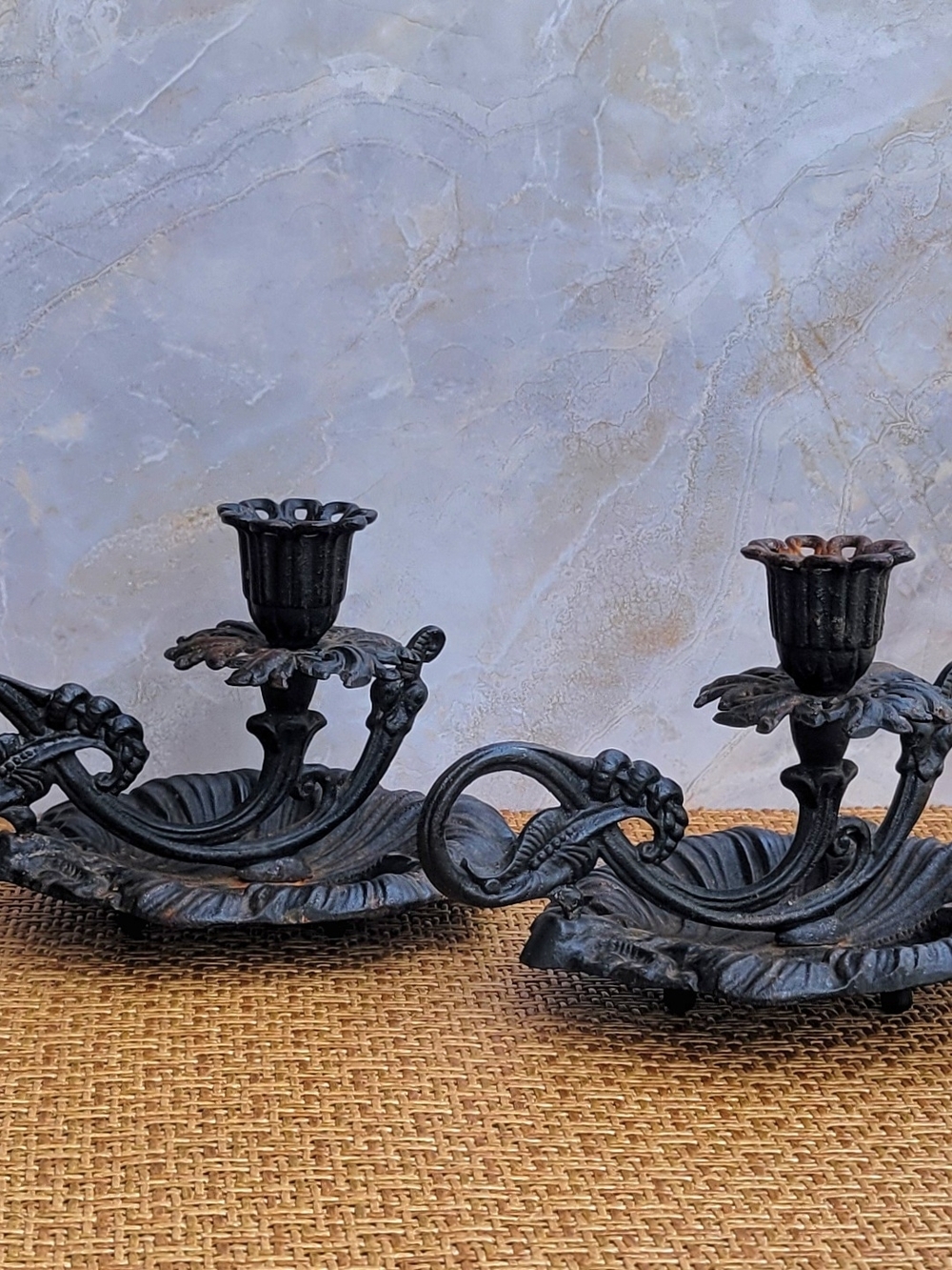 Set of two (2) Vintage Iron Art Lily Candlestick Holder JM 148 Collectible